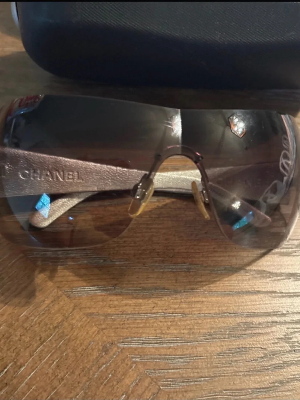 CHANEL White Quilted Temple Shield Sunglasses with Brown Gradient Lenses